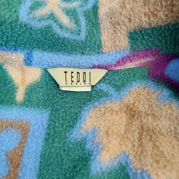 Teddi Petite XL Fleece Jacket Multicolored Leaf & Geometric Pattern Shoulder Pad - Picture 3 of 10